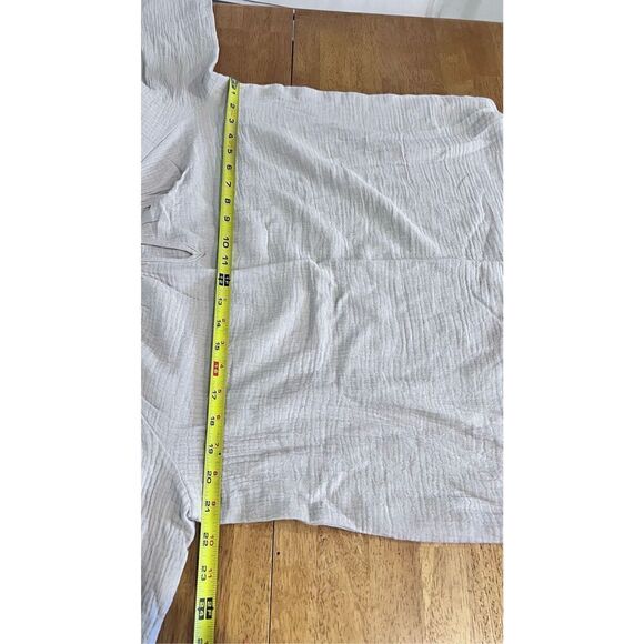 JM COLLECTION TAN GAUZE GOLD TRIM BOHO BLOUSE TOP WOMENS SZ PETITE L P1-284 - Picture 12 of 13